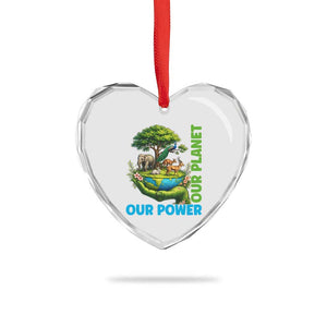 Our Power Our Planet Heart Crystal Glass Ornament Earth Day Nature Lover Gift TS12 Print Your Wear
