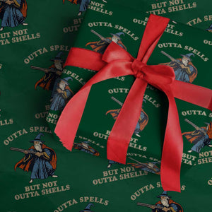 Outta Spells But Not Outta Shells Wrapping Paper Roll Funny Wizard Fantasy Meme TS02 Green Print Your Wear