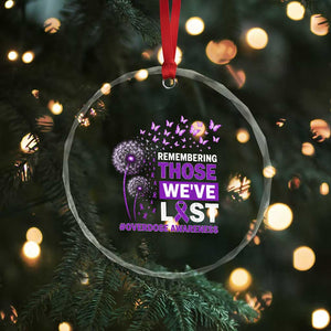 Overdose Awareness Crystal Glass Ornament Remembering Those We Have Lost Dandelion Purple Ribbon Memorial