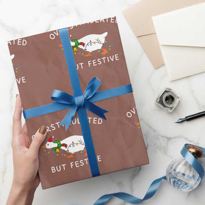 Overstimulated But Festive Goose Christmas Wrapping Paper Roll Funny Holiday Meme TS10 Mocha Print Your Wear