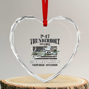 P-47 Thunderbolt WWII Airplane Heart Crystal Glass Ornament American Muscle Vintage TS02 Transparent Glass 3'' Heart Print Your Wear