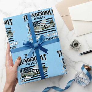 P-47 Thunderbolt WWII Airplane Wrapping Paper Roll American Muscle Vintage TS02 Light Blue Print Your Wear