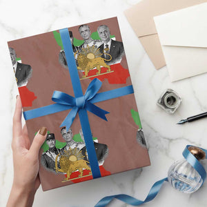 Pahlavi Dynasty Wrapping Paper Roll Three Generations Iran Lion and Sun Portrait TS14 Mocha Print Your Wear