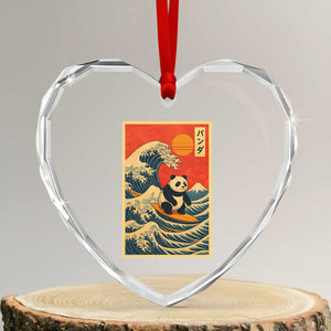 Panda Surfing Japanese Heart Crystal Glass Ornament Vintage Great Wave Off Kanagawa Anime Kawaii TS10 Transparent Glass 3'' Heart Print Your Wear