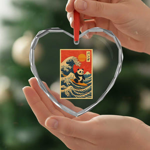 Panda Surfing Japanese Heart Crystal Glass Ornament Vintage Great Wave Off Kanagawa Anime Kawaii TS10 Print Your Wear