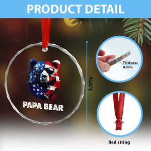 Papa Bear Father's Day Crystal Glass Ornament Patriotic American Flag 4th Of July TS14 Print Your Wear
