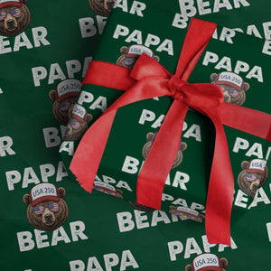 Papa Bear Father's Day Wrapping Paper Roll America 250th Anniversary USA Flag July 4th