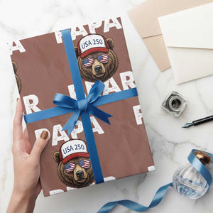 Papa Bear Father's Day Wrapping Paper Roll USA 250th Anniversary American Flag July 4th TS14 Mocha Print Your Wear