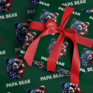 Papa Bear Father's Day Wrapping Paper Roll Patriotic American Flag 4th Of July