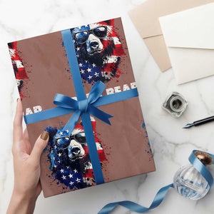 Papa Bear Father's Day Wrapping Paper Roll Patriotic American Flag 4th Of July