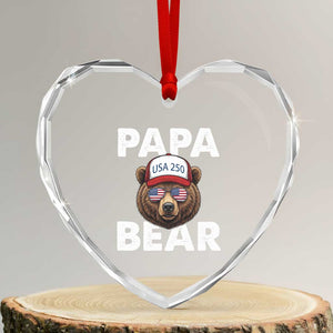 Papa Bear Father's Day Heart Crystal Glass Ornament USA 250th Anniversary American Flag July 4th TS14 Transparent Glass 3'' Heart Print Your Wear