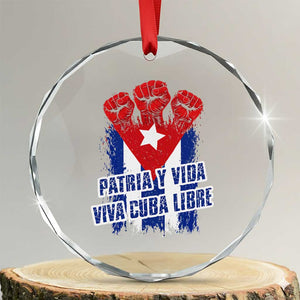 Patria y Vida Cuba Libre Crystal Glass Ornament Cuba Flag Fist Freedom Movement TS11 Transparent Glass 3'' Circle Print Your Wear