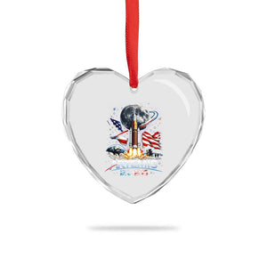 Patriotic 2026 Lunar Orbit Mission Rocket Launch Heart Crystal Glass Ornament American Flag n Moon Patriotic Space Astronomy Enthusiasts TS02 Print Your Wear