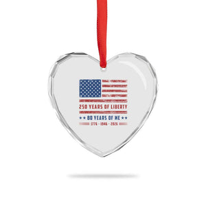 Patriotic 80th Birthday USA 250th Anniversary Heart Crystal Glass Ornament 250 Years of Liberty 1946 80 Year Old Gift