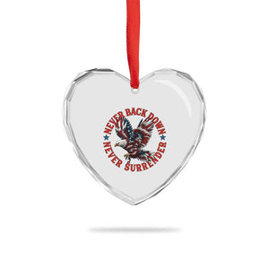 Patriotic American Eagle Graphic Heart Crystal Glass Ornament Never Back Down Never Surrender Memorial for Freedom Fighters TS02 Print Your Wear