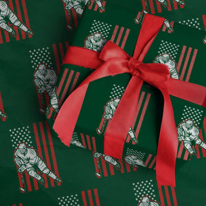 Patriotic American Flag Ice Hockey Player Wrapping Paper Roll Stars And Stripes Sports Graphic TS02 Green Print Your Wear