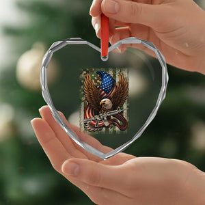 Patriotic Armed Eagle with Camo Flag Heart Crystal Glass Ornament Military Patriotic USA Defense TS02 Print Your Wear