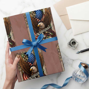 Patriotic Armed Eagle with Camo Flag Wrapping Paper Roll Military Patriotic USA Defense TS02 Mocha Print Your Wear
