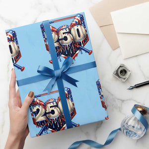 Patriotic Baseball Drip Wrapping Paper Roll USA 250th Anniversary Gift TS12 Light Blue Print Your Wear