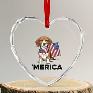 Patriotic Beagle Lover 4th Of July Dog Heart Crystal Glass Ornament Merica Pride