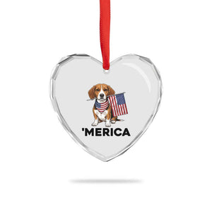 Patriotic Beagle Lover 4th Of July Dog Heart Crystal Glass Ornament Merica Pride