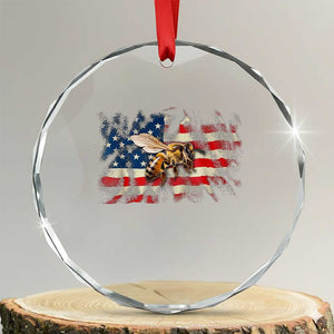 Patriotic Beekeeper Crystal Glass Ornament Bee American Flag Beekeeping TS11 Transparent Glass 3'' Circle Print Your Wear