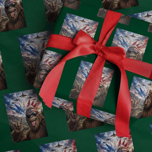 Patriotic Bigfoot 4th Of July Selfie Wrapping Paper Roll Funny USA Freedom Jet Fighter Graphic TS12 Green Print Your Wear