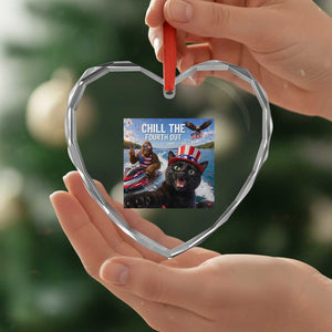 Patriotic Bigfoot And Cat Heart Crystal Glass Ornament Chill The Fourth Out TS12 Print Your Wear