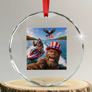 Patriotic Bigfoot Squad Chill Summer Vacation Graphic Crystal Glass Ornament TS12 Transparent Glass 3'' Circle Print Your Wear