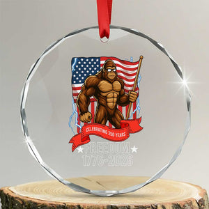 Patriotic Bigfoot US 250th Anniversary Crystal Glass Ornament Sasquatch Celebrating 250 Years of Freedom 1776 to 2026 TS02 Transparent Glass 3'' Circle Print Your Wear