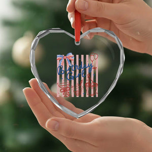 Patriotic Birthday Girl Heart Crystal Glass Ornament Red White And Blue Party Graphic