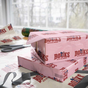 Patriotic Book Lover Gift Wrapping Paper Roll Books Are My Love Language TS12 Light Pink Print Your Wear