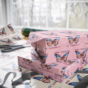 Patriotic Butterfly Wrapping Paper Roll 250 Years Of Liberty TS12 Light Pink Print Your Wear