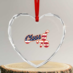 Patriotic Class of 76 Retro American Flag Script Heart Crystal Glass Ornament Graduation Birthday Milestone