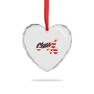 Patriotic Class of 76 Retro American Flag Script Heart Crystal Glass Ornament Graduation Birthday Milestone