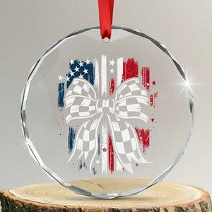 Patriotic Coquette Bow Checkered Flag Race Car Racing Crystal Glass Ornament TS14 Transparent Glass 3'' Circle Print Your Wear