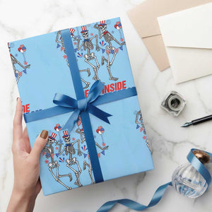 Patriotic Dancing Skeleton Wrapping Paper Roll Dead Inside But Its Freedom TS12 Light Blue Print Your Wear
