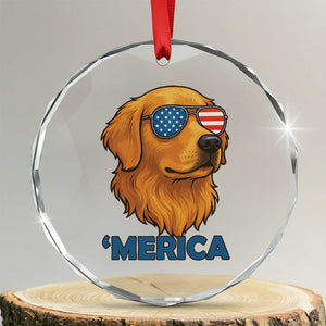 Patriotic Dog 'Merica Crystal Glass Ornament Golden Retriever Sunglasses Funny 4th Of July TS02 Transparent Glass 3'' Circle Print Your Wear