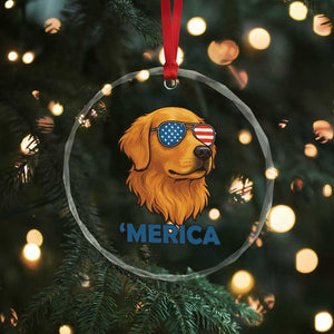 Patriotic Dog 'Merica Crystal Glass Ornament Golden Retriever Sunglasses Funny 4th Of July TS02 Print Your Wear