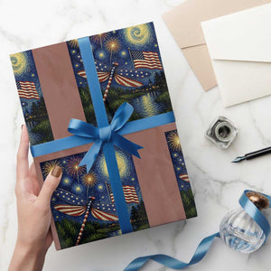 Patriotic Dragonfly Starry Night Swirls Wrapping Paper Roll Nature Lovers TS12 Mocha Print Your Wear