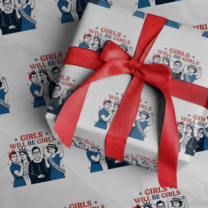 Patriotic Feminist Empowerment Wrapping Paper Roll Girl Will Be Girls Womens Rights 4th of July TS02 White Print Your Wear