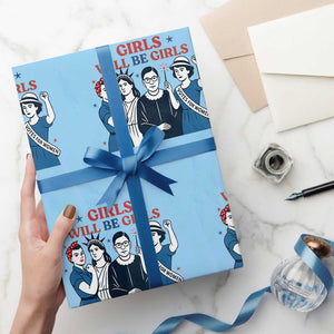 Patriotic Feminist Empowerment Wrapping Paper Roll Girl Will Be Girls Womens Rights 4th of July TS02 Light Blue Print Your Wear