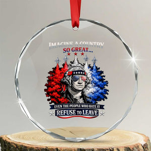 Patriotic George Washington Sunglasses and Fighter Jets Crystal Glass Ornament Imagine A Country So Great Pride TS02 Transparent Glass 3'' Circle Print Your Wear