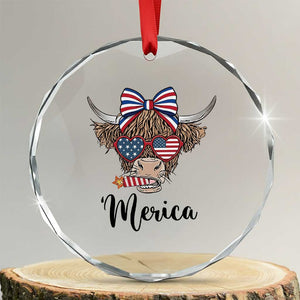 Patriotic Highland Cow Crystal Glass Ornament Merica USA Flag Farmer Gift TS12 Transparent Glass 3'' Circle Print Your Wear