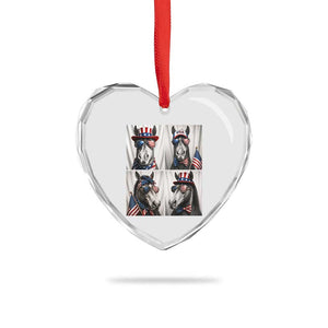 Patriotic Horse Selfie Squad Heart Crystal Glass Ornament USA Flag Red White And Blue Graphic TS12 Print Your Wear