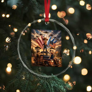 Patriotic Italian Brainrot Farmer Meme Crystal Glass Ornament Funny USA Freedom Jet Fighter Graphic