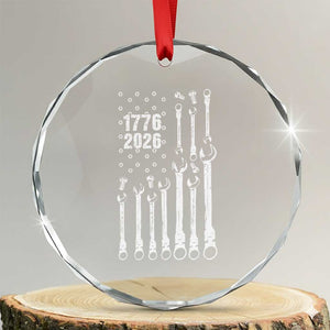 Patriotic Mechanic Gift Crystal Glass Ornament American Flag Automotive Lover TS12 Transparent Glass 3'' Circle Print Your Wear