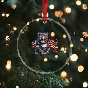 Patriotic Pitbull Dog USA Flag Crystal Glass Ornament 4th Of July Pride TS12 Print Your Wear