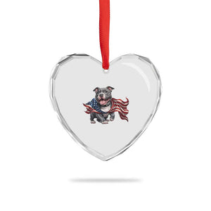 Patriotic Pitbull Dog USA Flag Heart Crystal Glass Ornament 4th Of July Pride