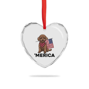 Patriotic Poodle Mom Dad Gift Heart Crystal Glass Ornament Merica 4th Of July